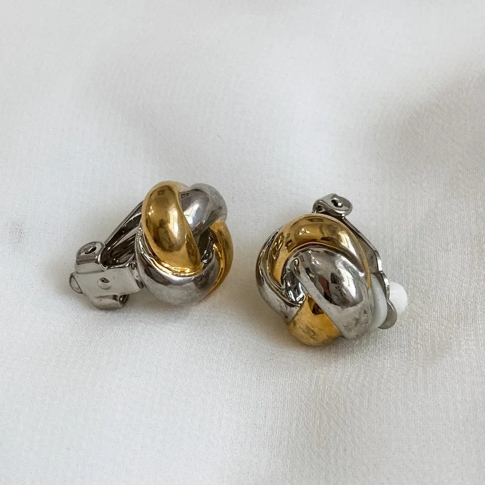VTG Silver Gold Woven Knot Earrings